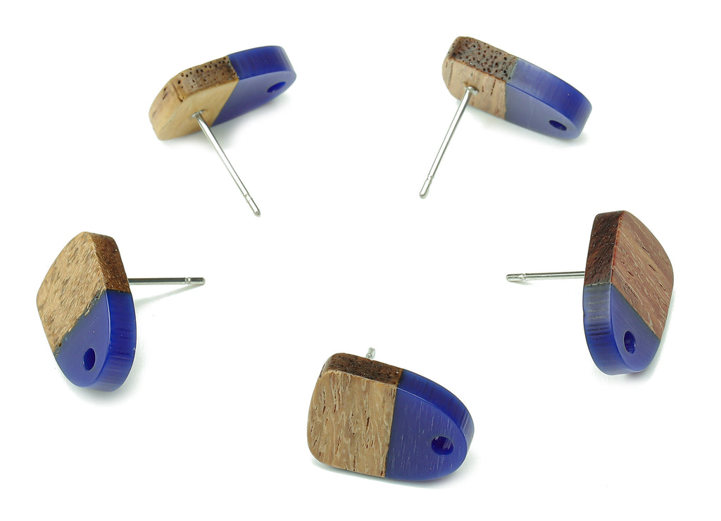 Natural Wooden Domed Earring Stud - Walnut Wood Navy Resin Drop Earring Post - 316 Stainless Steel Stud - 15.18x11.01x3.18mm - BB1261E - DOMEDBAZAAR
