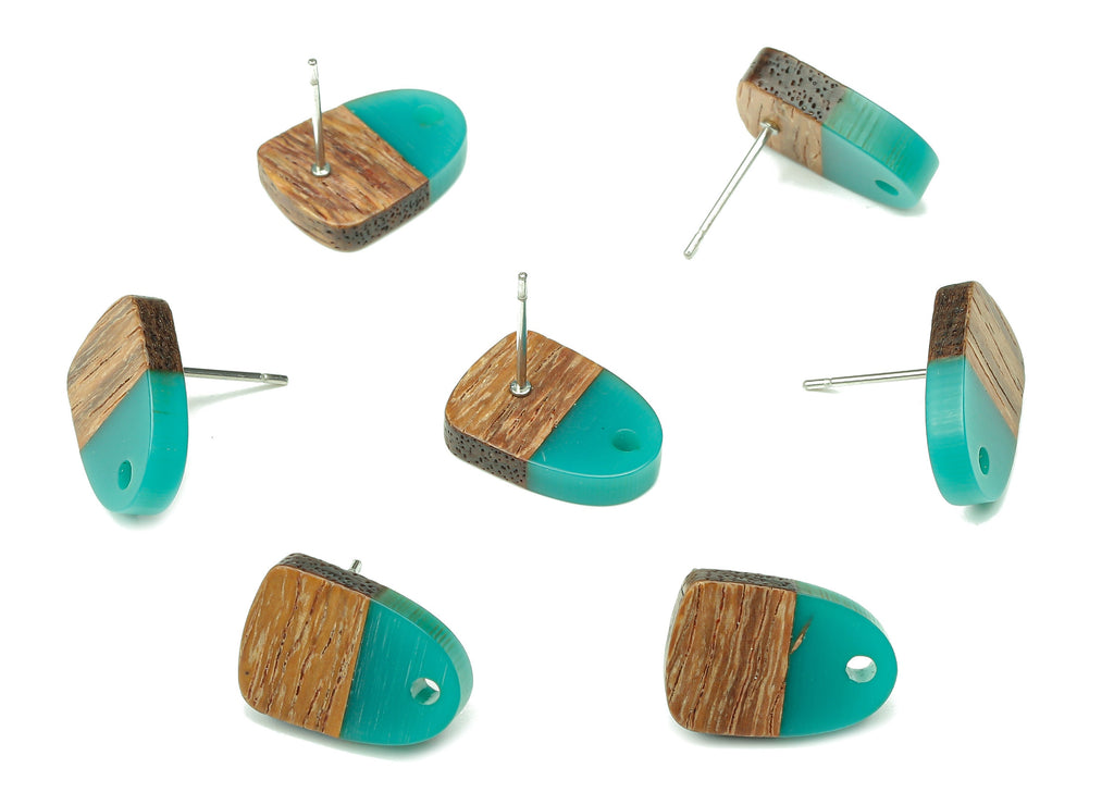 Natural Wooden Domed Earring Stud - Walnut Wood Petrol Resin  Drop Earring Post - 316 Stainless Steel Stud - 15.18x11.01x3.18mm - BB1261R - DOMEDBAZAAR