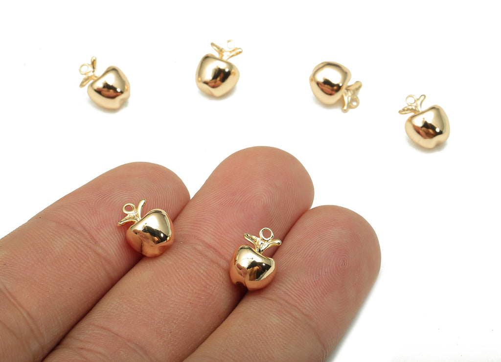 Brass Mini Apple Earring Charm - Gold Fruit Earring - Figure Pendant With Loop - Fruit Charm - 18K Real Gold Plating -10.3x7.5x7.5mm-RGP5275 - DOMEDBAZAAR