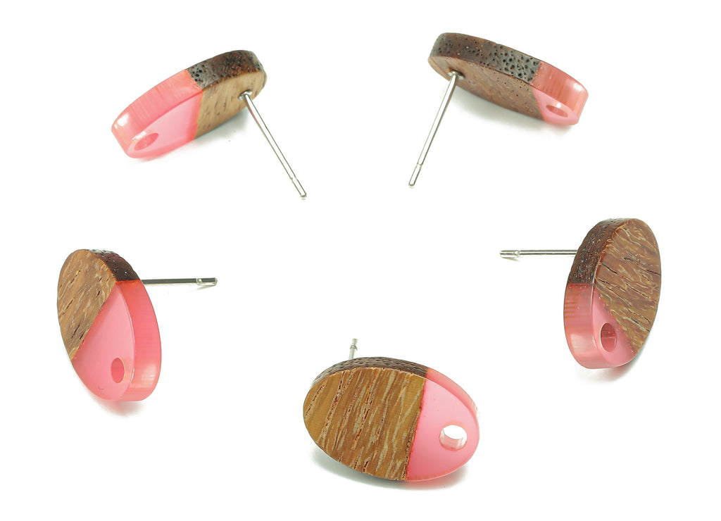 Natural Wooden Oval Earring Stud - Walnut Wood Light Red Resin Ellipse Earring Post - 316 Stainless Steel Stud - 15.6x10.23x2.42mm - BB1258L - DOMEDBAZAAR