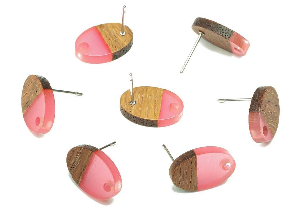 Natural Wooden Oval Earring Stud - Walnut Wood Light Red Resin Ellipse Earring Post - 316 Stainless Steel Stud - 15.6x10.23x2.42mm - BB1258L - DOMEDBAZAAR