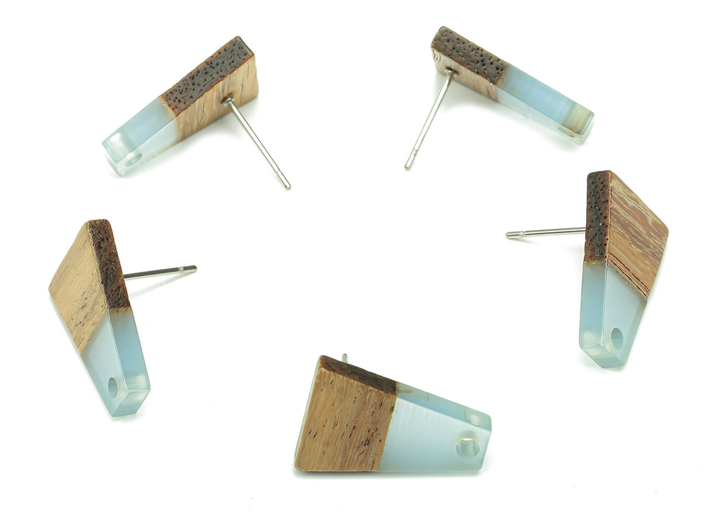 Natural Wooden Trapezoid Earring Stud - Walnut Wood Light Blue Resin Earring Post - 316 Stainless Steel Stud - 17.86x12.37x2.5mm - BB1260F - DOMEDBAZAAR