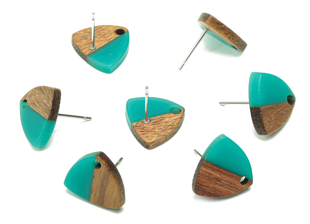 Natural Wooden Shield Earring Stud - Walnut Wood Petrol Resin Earring Post - 316 Stainless Steel Stud - 14.1x13.1x3.6mm - BB1263J - DOMEDBAZAAR