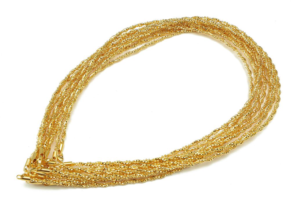 Gold Twisted Snake Chain - 44cm Finished Ball Chain - Brass Textured Ball Chain - 18K Real Gold Plated Ball Chain - 440x3.5x3.5mm - RGP5334 - DOMEDBAZAAR