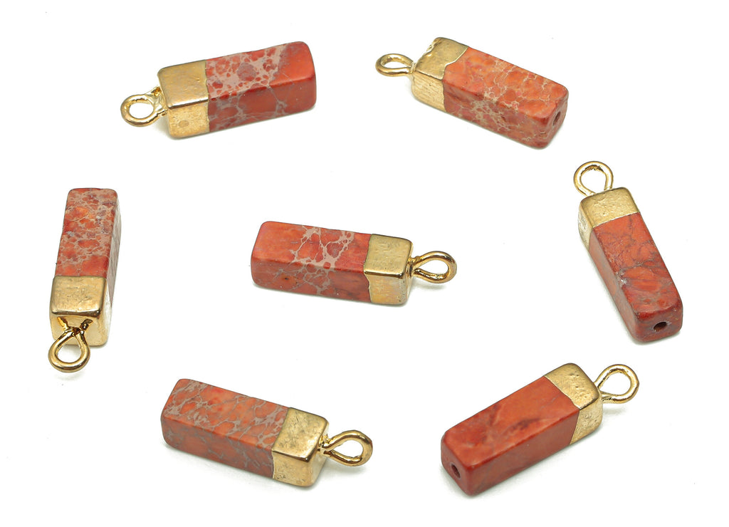 Imperial Pine Earring Charms - Iron Orange Rectangle Pendant - Natural Stone Earring - Gold Tone Plated Brass - 16.98x4.57x4.57mm - NS1867A - DOMEDBAZAAR