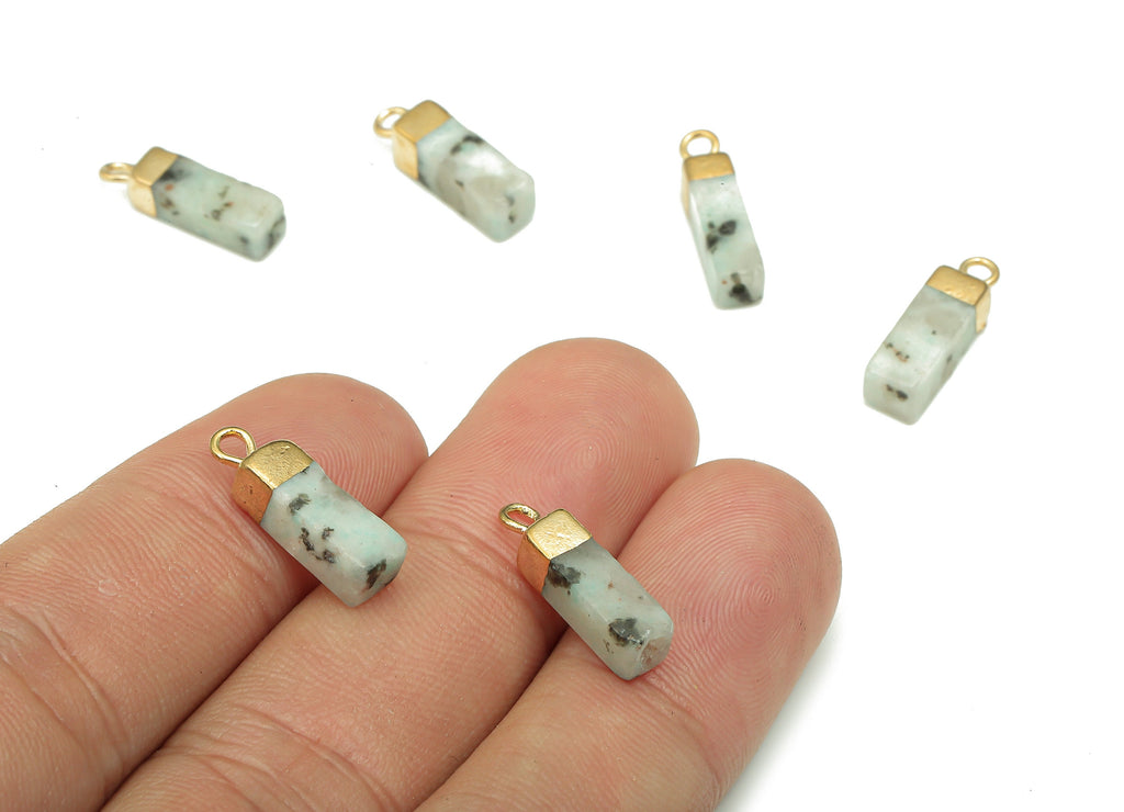 Tianshan Blue Stone Charms - Iron Blue Rectangle Pendant - Natural Stone Earring - Gold Tone Plated Brass - 16.98x4.57x4.57mm - NS1867E - DOMEDBAZAAR