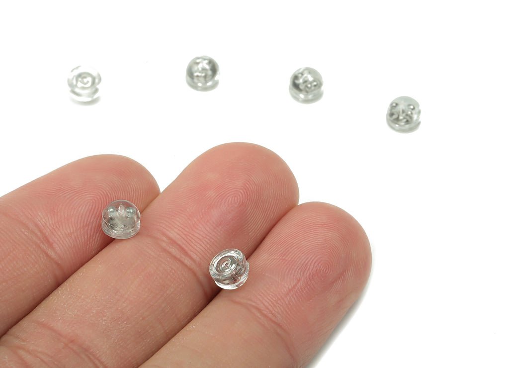 Silicone Earring Stopper Nuts - Clear Rubber Earring Back - Transparent Hamburger Earring Back - 304 Stainless Steel - 5.1x5.1x3.8mm -ES1014 - DOMEDBAZAAR