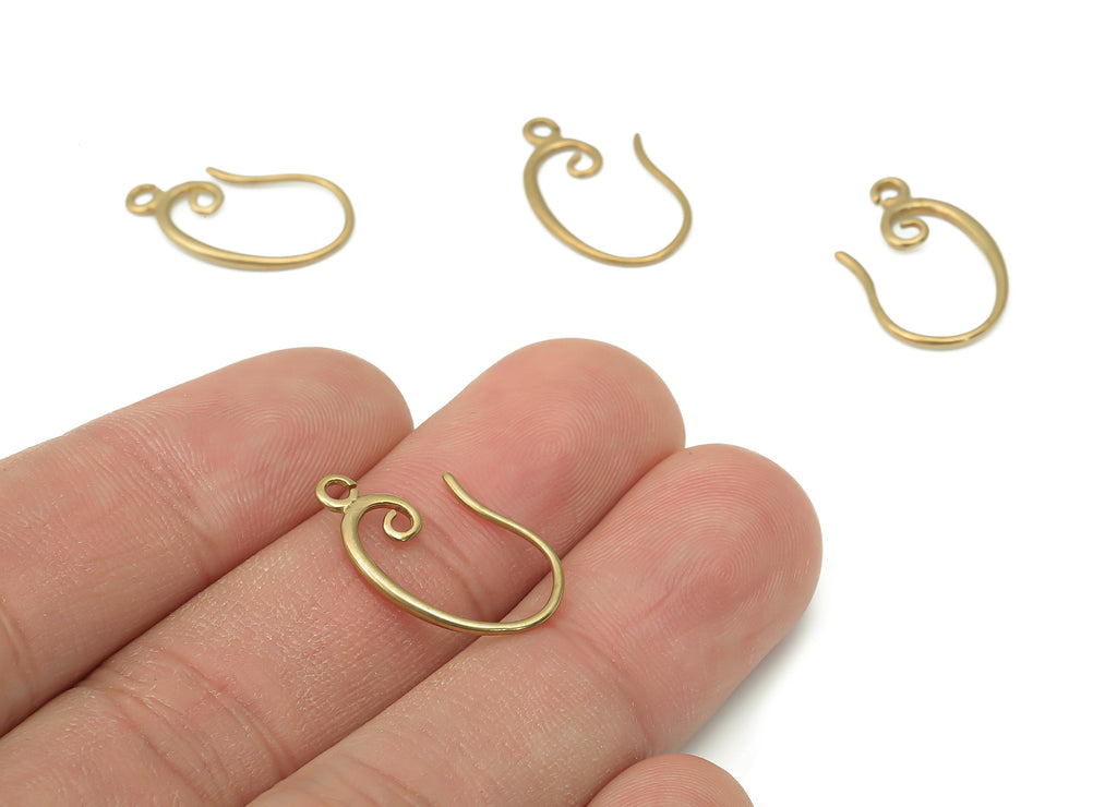 Brass Earrings Wires Connectors - Raw Brass Round Earrings - Earrings Findings - Circle Spiral Curled Earring - 19.77x11.48x1.33mm - PP7399 - DOMEDBAZAAR