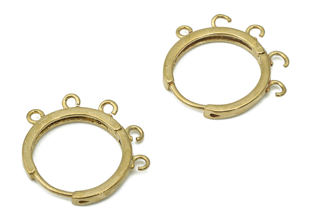Brass Hoops Earring Connector Clasp - Raw Brass Circle Earring With Loop - Round Huggie Clasps With 5 Loops - 20.6x19.2x2.3mm - PP7402 - DOMEDBAZAAR