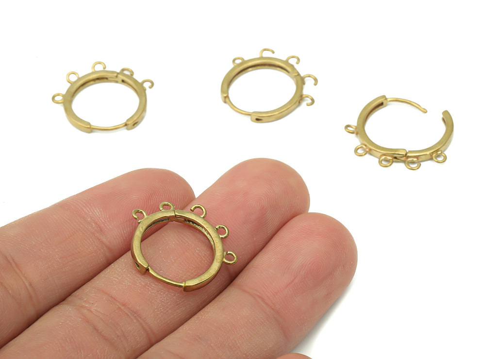 Brass Hoops Earring Connector Clasp - Raw Brass Circle Earring With Loop - Round Huggie Clasps With 5 Loops - 20.6x19.2x2.3mm - PP7402 - DOMEDBAZAAR