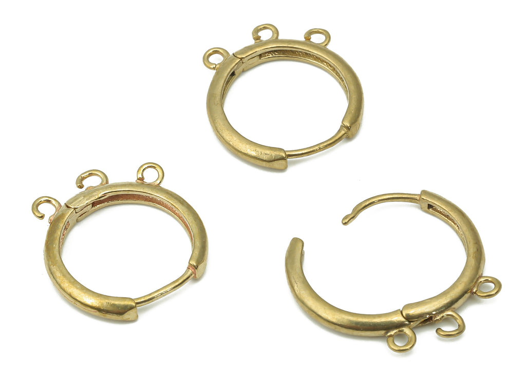Brass Hoops Earring Connector Clasp - Raw Brass Circle Earring With Loop - Round Huggie Clasps With 3 Loops - 18.7x16.1x2.5mm - PP7403 - DOMEDBAZAAR
