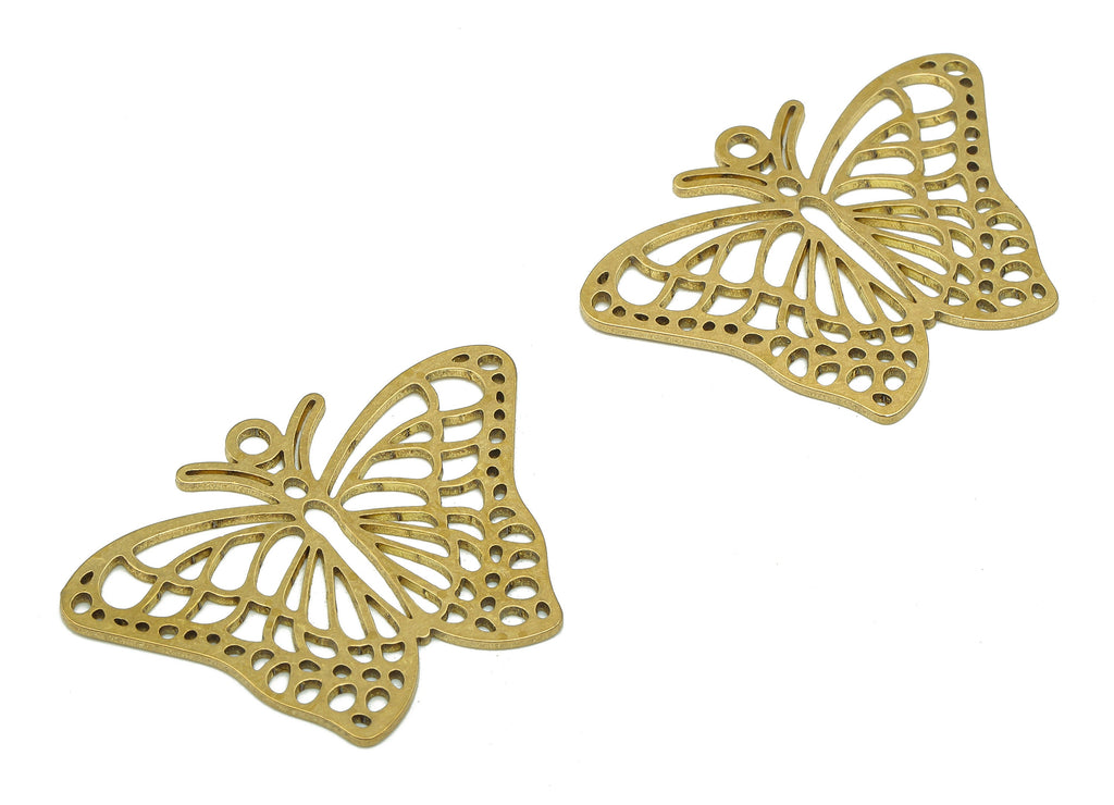 Brass Butterfly Earring Charms - Raw Brass Butterfly Earring - Butterfly Pendant With Loop - Charm For Necklace - 35.2x25.3x0.9mm - PPA5799 - DOMEDBAZAAR