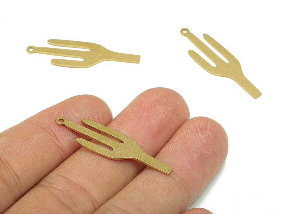 Brass Cactus Earring Charms - Raw Brass Cactus Earring - Cactus Pendant With Loop - Cactus Charm For Necklace - 36x10.4x0.8mm - PPA5489 - DOMEDBAZAAR