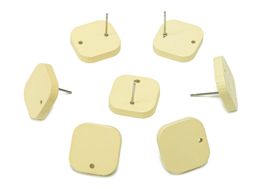 Hemu Wood Square Earring Stud - Yellow Square Earring Post - Stainless Steel Stud - Hemu Wood Earring Finding - 16.3x16.1x3.2mm - BB1280A - DOMEDBAZAAR