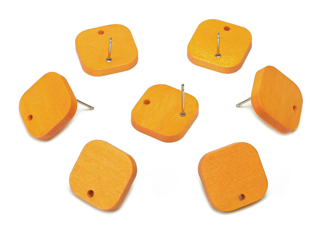 Hemu Wood Square Earring Stud - Orange Square Earring Post - Stainless Steel Stud - Hemu Wood Earring Finding - 16.3x16.1x3.2mm - BB1280B - DOMEDBAZAAR