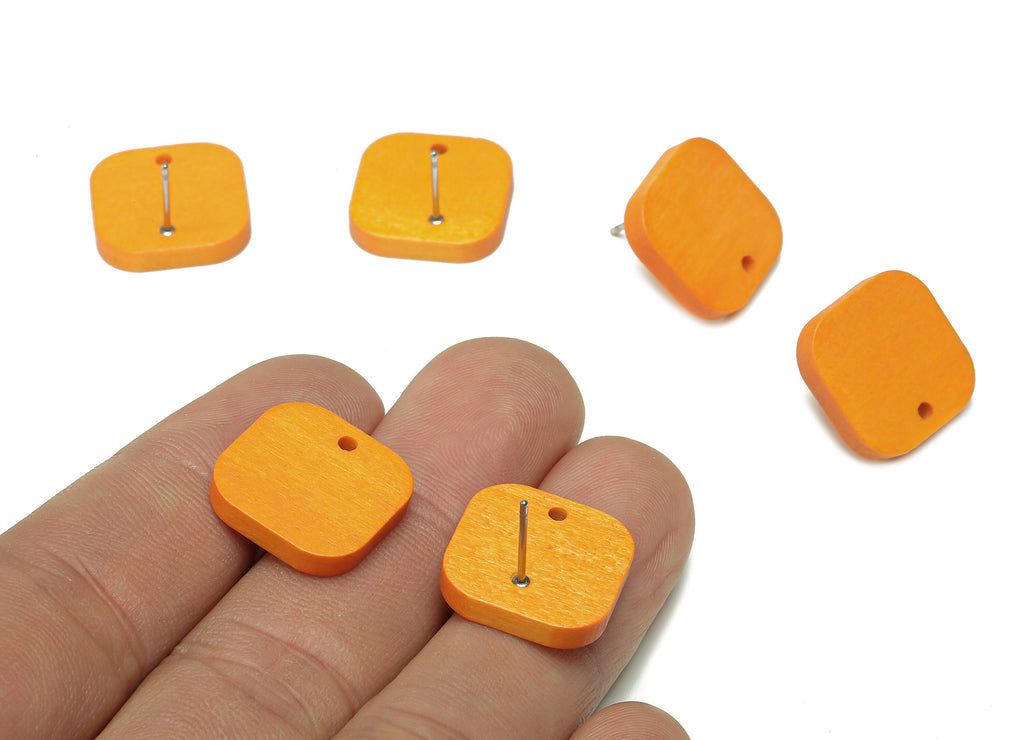 Hemu Wood Square Earring Stud - Orange Square Earring Post - Stainless Steel Stud - Hemu Wood Earring Finding - 16.3x16.1x3.2mm - BB1280B - DOMEDBAZAAR