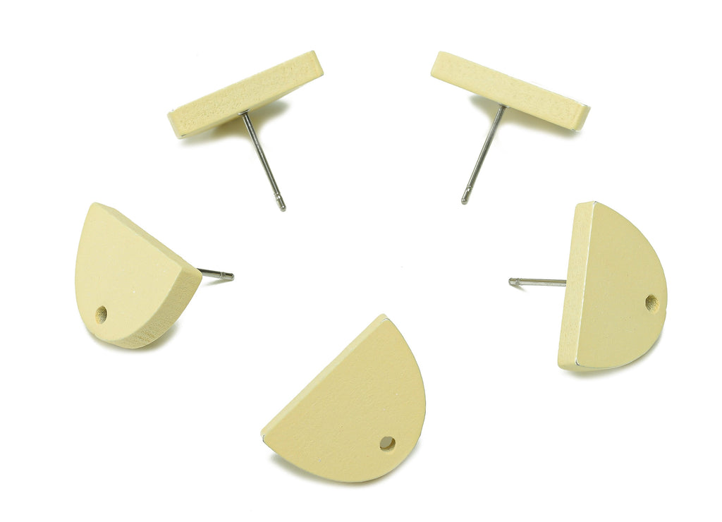 Hemu Wood Semicircle Earring Stud - Yellow Half Round Earring Post - Stainless Steel Stud - Earring Finding - 18.3x12.3x3.1mm - BB1281A - DOMEDBAZAAR