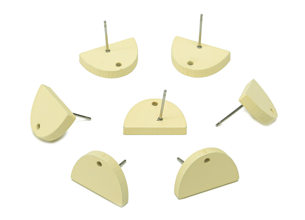 Hemu Wood Semicircle Earring Stud - Yellow Half Round Earring Post - Stainless Steel Stud - Earring Finding - 18.3x12.3x3.1mm - BB1281A - DOMEDBAZAAR