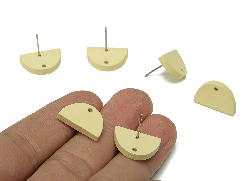 Hemu Wood Semicircle Earring Stud - Yellow Half Round Earring Post - Stainless Steel Stud - Earring Finding - 18.3x12.3x3.1mm - BB1281A - DOMEDBAZAAR