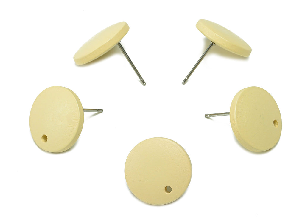 Hemu Wood Round Earring Stud - Yellow Circle Earring Post - Stainless Steel Stud - Hemu Wood Earring Finding - 14.9x14.9x4mm - BB1282 - DOMEDBAZAAR