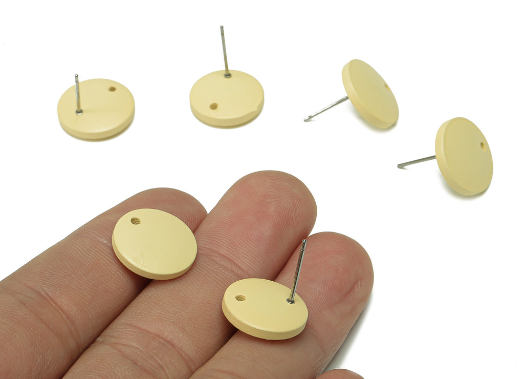 Hemu Wood Round Earring Stud - Yellow Circle Earring Post - Stainless Steel Stud - Hemu Wood Earring Finding - 14.9x14.9x4mm - BB1282 - DOMEDBAZAAR