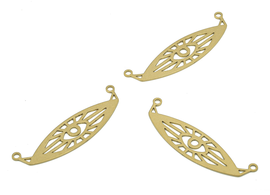 Brass Eye Earring Connector - Raw Brass Geometric Eye Earring - Marquise Pendant With 2 Loop - Charm For Necklace - 36.25x9.55x0.54mm-PP7968 - DOMEDBAZAAR