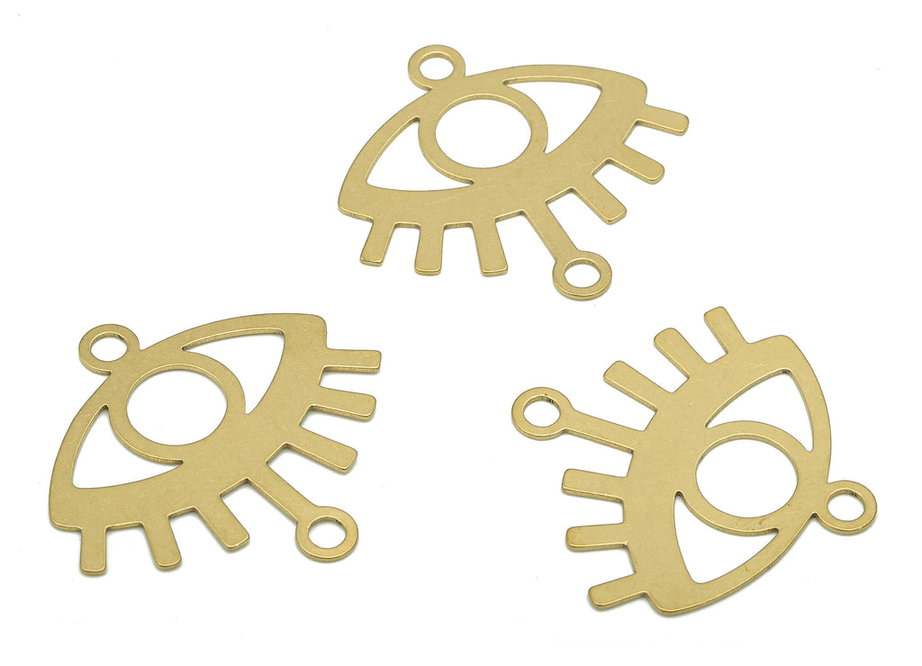 Brass Eye Earring Connector - Raw Brass Eyelashes Earring - Sun Eye Pendant With Loop - Eye Charm For Necklace - 30.92x30.73x0.55mm - PP7978 - DOMEDBAZAAR