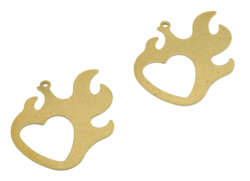 Brass Burning Heart Charms - Raw Brass Fire Earring - Heart Pendant With Loop - Heart Charm For Necklace - 32.84x29.3x0.64mm - PPA5630 - DOMEDBAZAAR