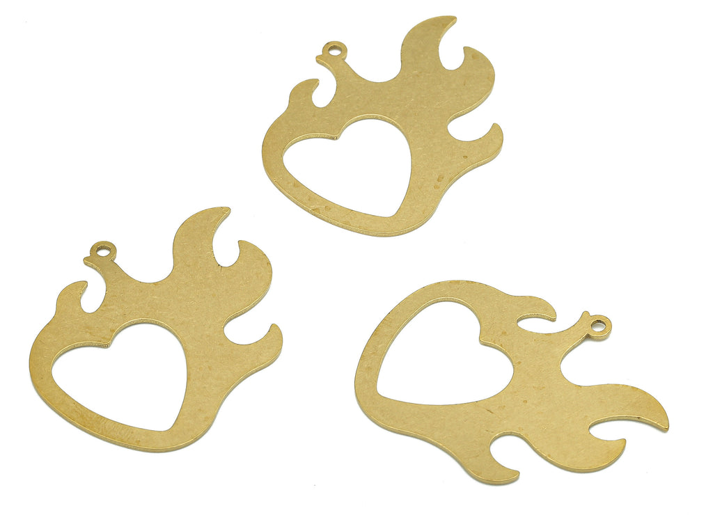 Brass Burning Heart Charms - Raw Brass Fire Earring - Heart Pendant With Loop - Heart Charm For Necklace - 32.84x29.3x0.64mm - PPA5630 - DOMEDBAZAAR