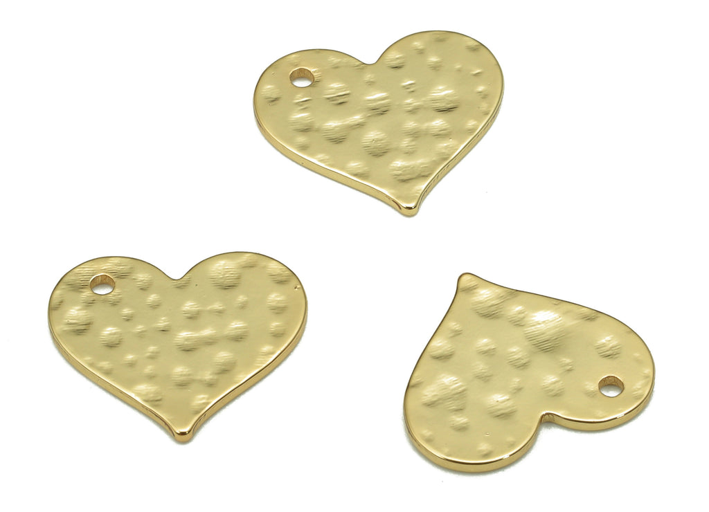 Brass Mini Heart Earring Charms - Gold Small Heart Pendant - Hammered Heart Charm - 18K Real Gold Plated Brass - 12.73x11.1x0.8mm - RGP5244 - DOMEDBAZAAR