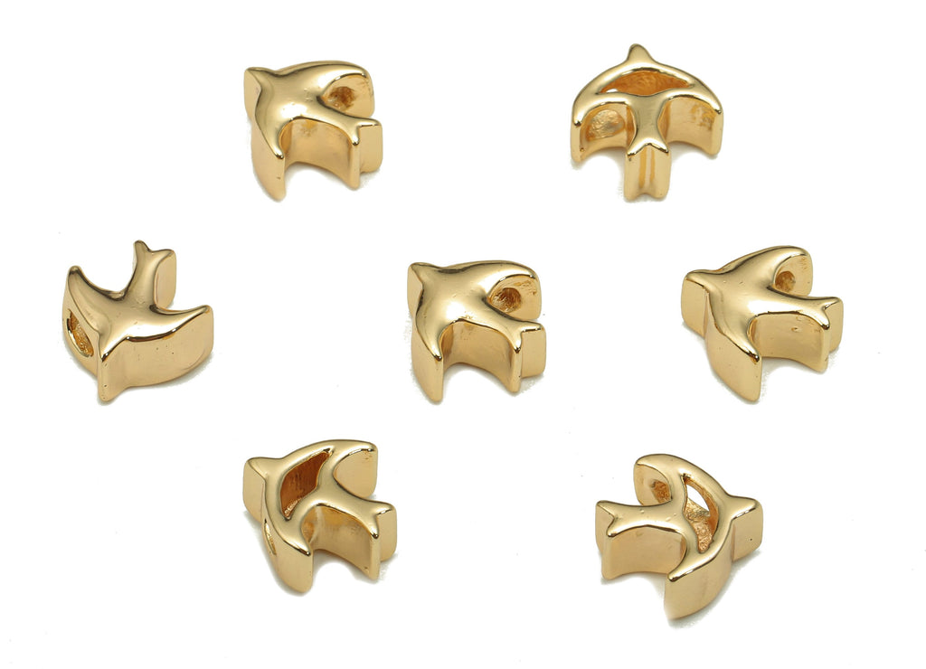 Brass Mini Bird Earring Charms - Gold Small Bird Pendant - Bracelet Charm - 18K Real Gold Plated Brass - 6.6x8x3.97mm - RGP5251 - DOMEDBAZAAR