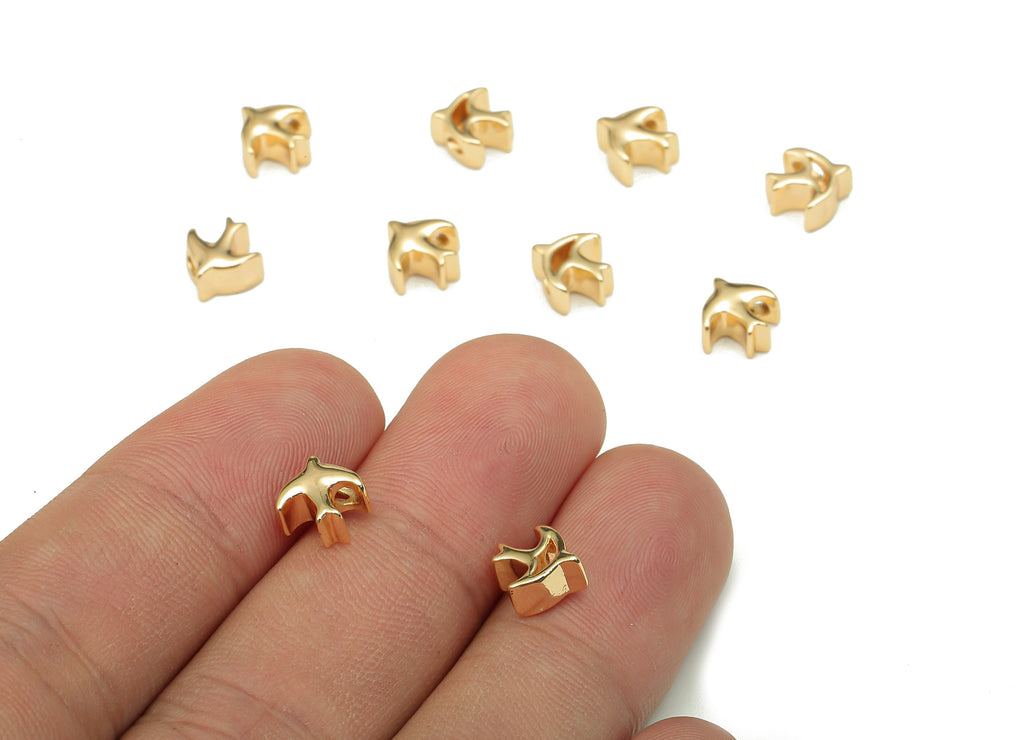 Brass Mini Bird Earring Charms - Gold Small Bird Pendant - Bracelet Charm - 18K Real Gold Plated Brass - 6.6x8x3.97mm - RGP5251 - DOMEDBAZAAR