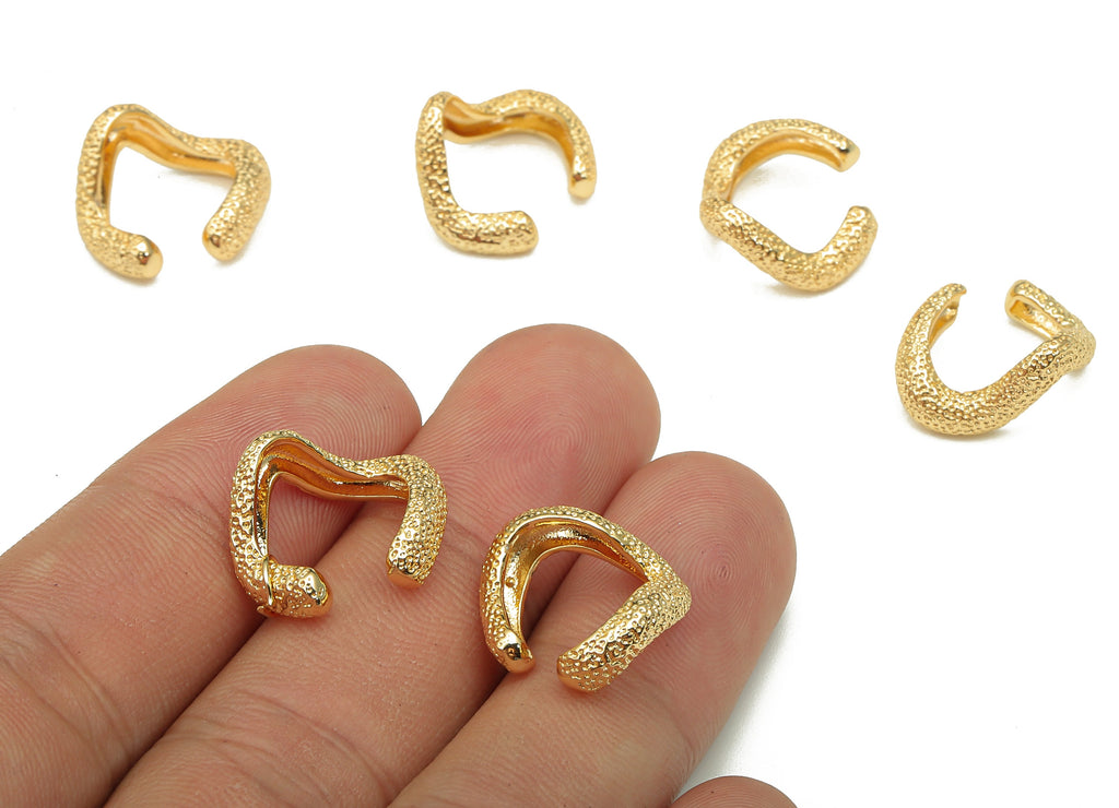 Brass Irregular Earring Post - Gold Curved Dot Earring - Figure For Earring Spot Hoop - 18K Real Gold Plating - 17.2x15.5x3.9mm - RGP5255 - DOMEDBAZAAR