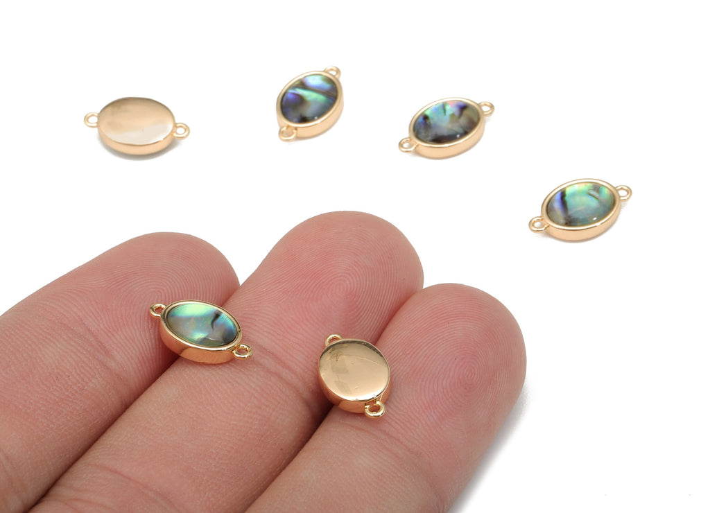 Brass Oval Earring Connector - Abalone Shell Earring For Bracelet - Pendant With 2 Loop - 18K Real Gold Plating - 12.7x7.3x3.4mm -RGP5266 - DOMEDBAZAAR