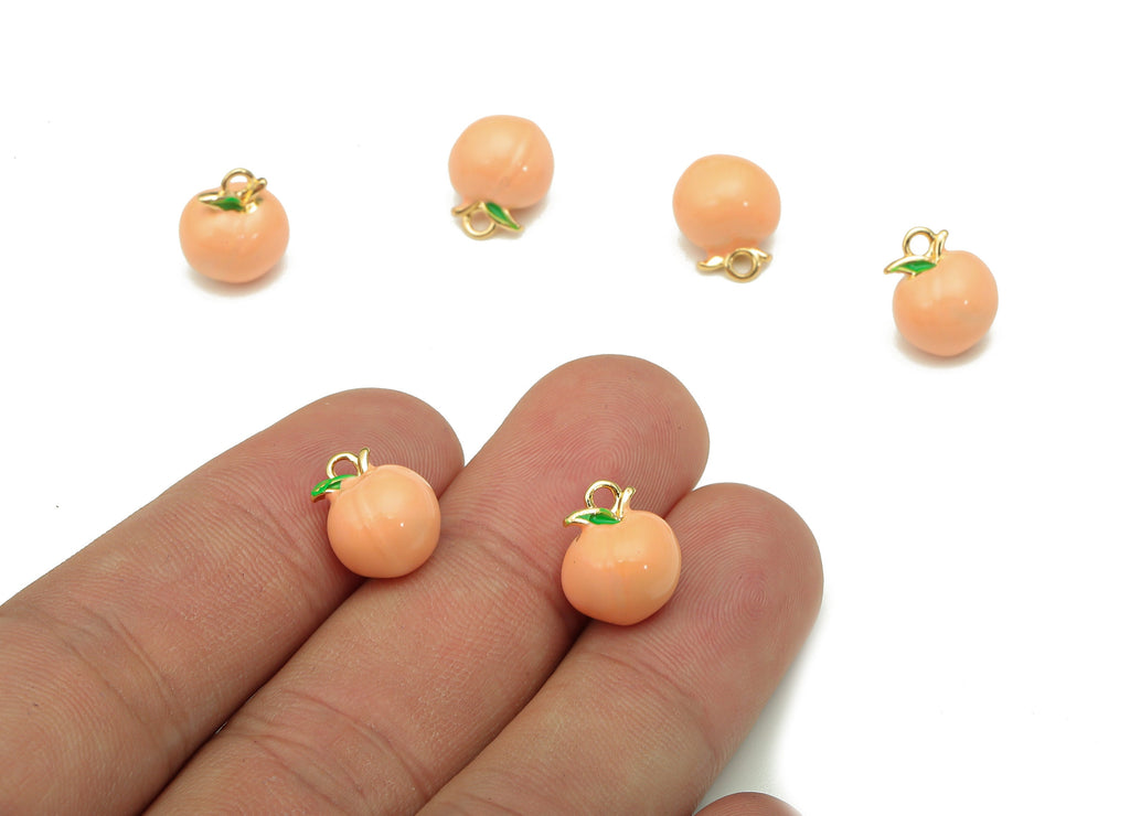 Brass Pink Peach Earring Charm - Enamel Mini Fruit Charm - Figure Pendant With Loop - 18K Real Gold Plating - 12.3x9.9x9.9mm - RGP5276 - DOMEDBAZAAR