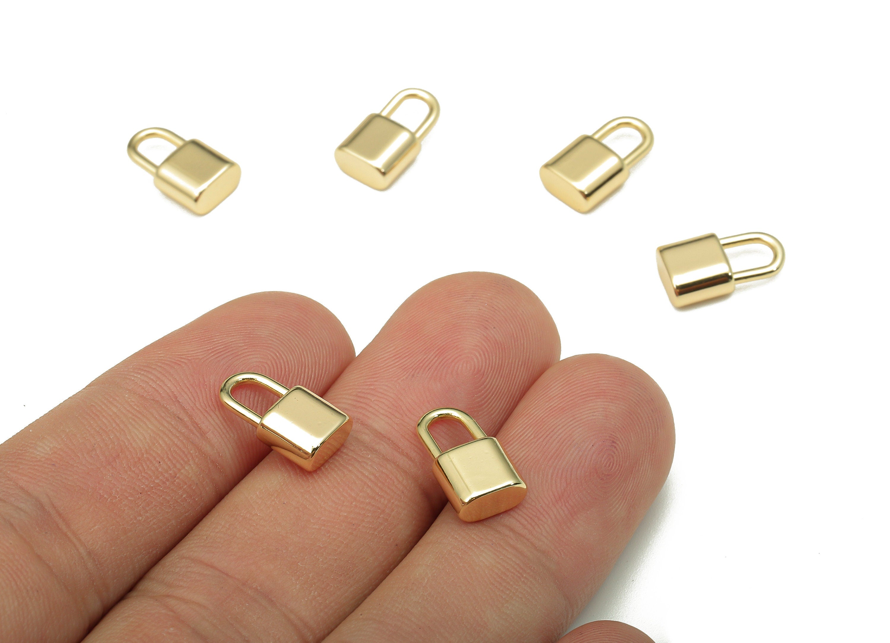 Brass Mini Padlock Charm - Gold Lock Earring - Lock Pendant For