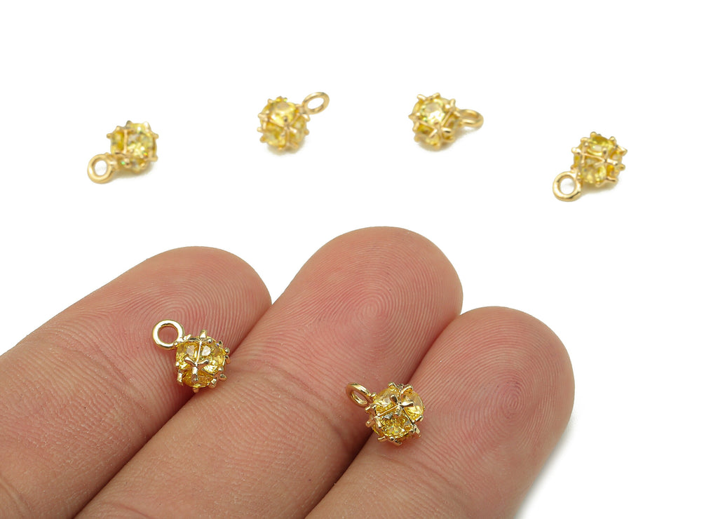 Brass Mini Pineapple Earring Charm - Yellow Zircon Fruit Charm - Figure Pendant With Loop - 18K Real Gold Plating - 9.2x6x6mm - RGP5279 - DOMEDBAZAAR