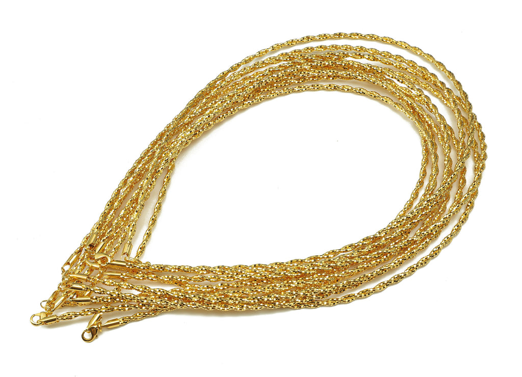 Gold Twisted Snake Chain - 44cm Finished Chain - Brass Textured Chain - 18K Real Gold Plated Chain - Necklace -  440x3.17x3.17mm - RGP5333 - DOMEDBAZAAR