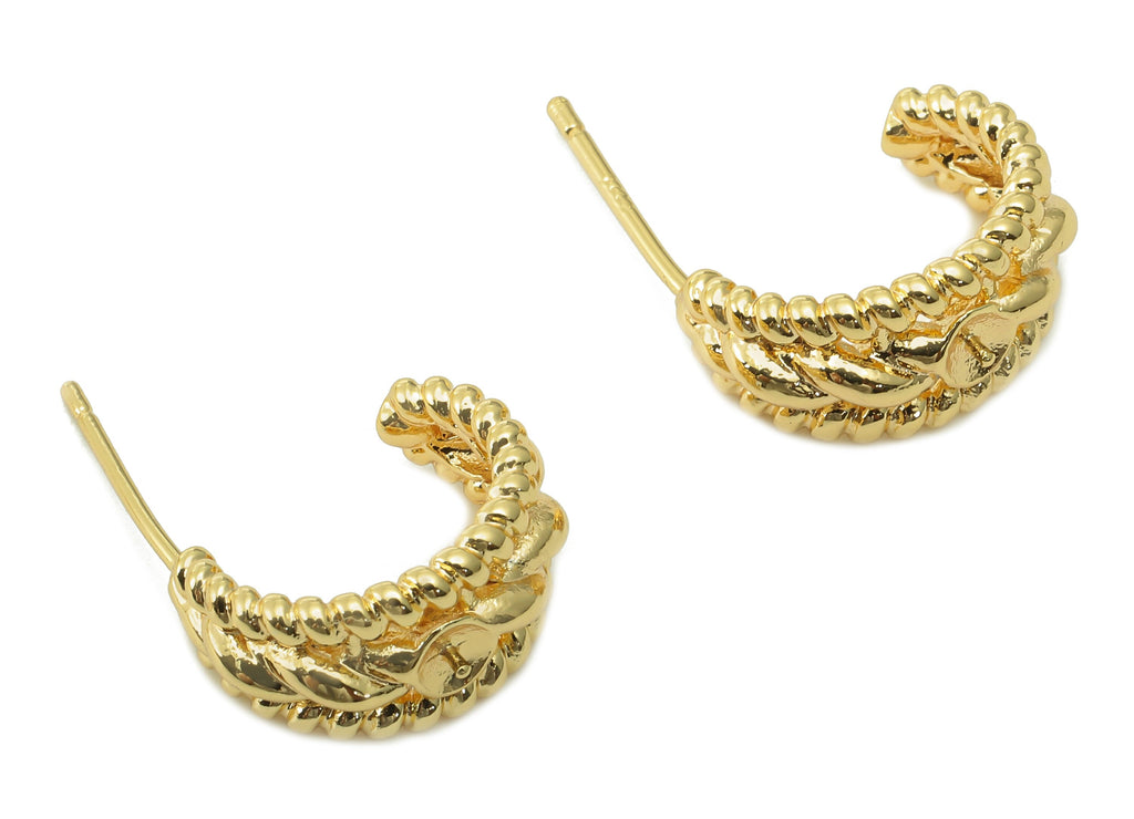 Brass Twisted Hoop Earring Post - Gold Wide Knot Ring Earring Stud - 925 Silver Stud Earring - 18K Real Gold Plating - 16x11.5x2mm - RGP5403 - DOMEDBAZAAR