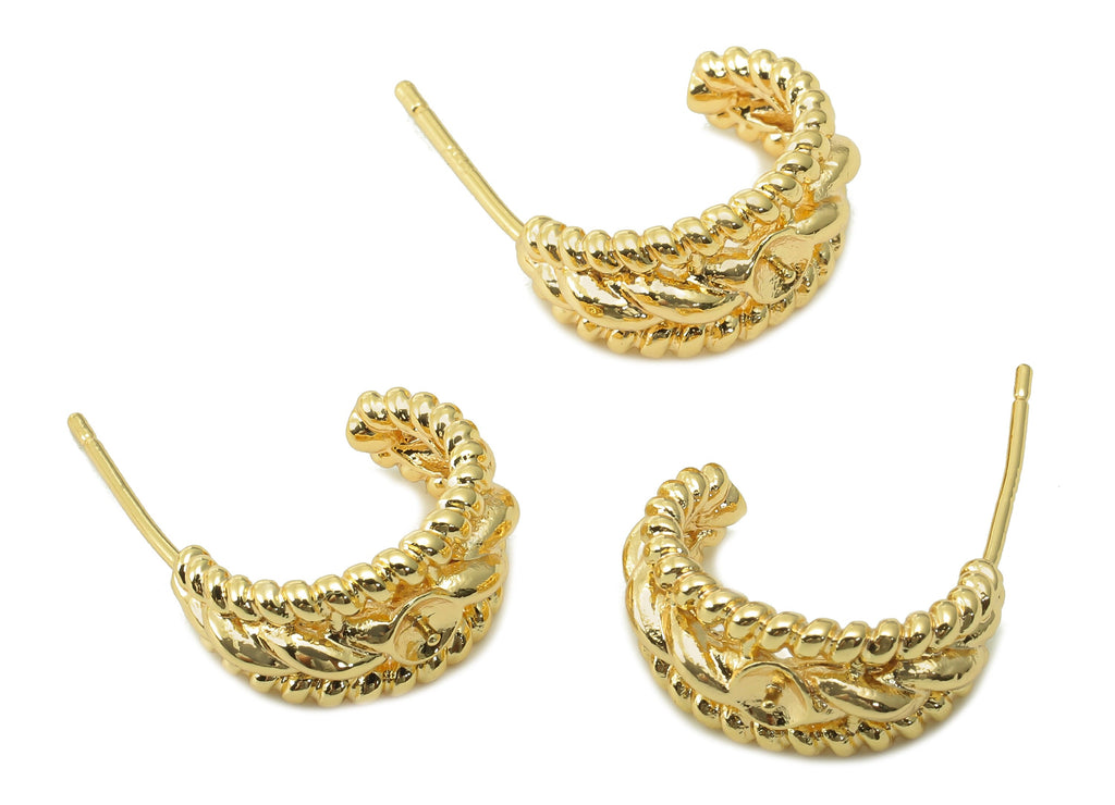 Brass Twisted Hoop Earring Post - Gold Wide Knot Ring Earring Stud - 925 Silver Stud Earring - 18K Real Gold Plating - 16x11.5x2mm - RGP5403 - DOMEDBAZAAR