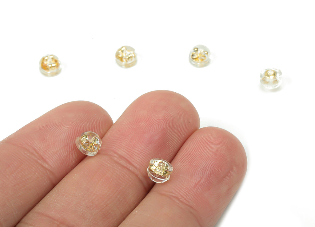 Silicone Earring Stopper Nuts - Rubber Hamburger Earring Back - 304 Stainless Steel - Gold Tone Plating - 5.2x5.2x4mm - ES1021 - DOMEDBAZAAR