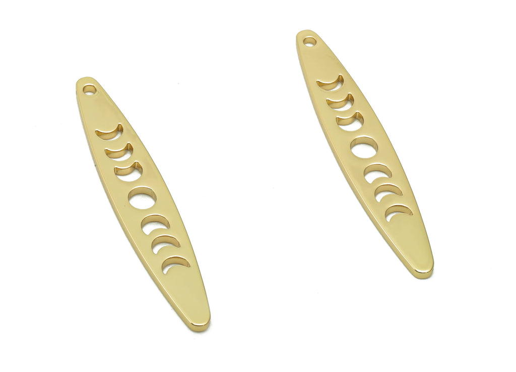 Steel Long Strip Marquise Earring - Phases Of The Moon Pendant With Loop - 201 Stainless Steel - 18K Real Gold Plating - 30x5x1mm - SS1404G - DOMEDBAZAAR