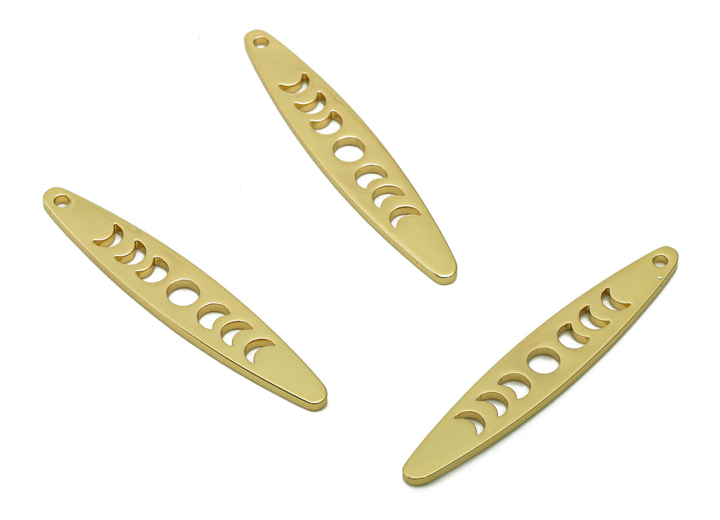 Steel Long Strip Marquise Earring - Phases Of The Moon Pendant With Loop - 201 Stainless Steel - 18K Real Gold Plating - 30x5x1mm - SS1404G - DOMEDBAZAAR