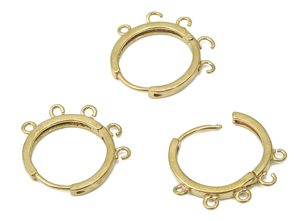 Brass Hoops Earring Connector Clasp - Raw Brass Circle Earring With Loop - Round Huggie Clasps With 5 Loops - 20.6x19.2x2.3mm - PP7402 - DOMEDBAZAAR