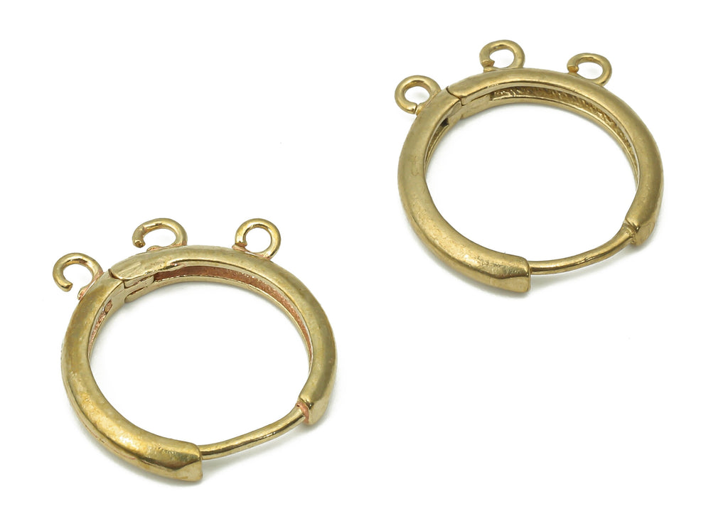 Brass Hoops Earring Connector Clasp - Raw Brass Circle Earring With Loop - Round Huggie Clasps With 3 Loops - 18.7x16.1x2.5mm - PP7403 - DOMEDBAZAAR
