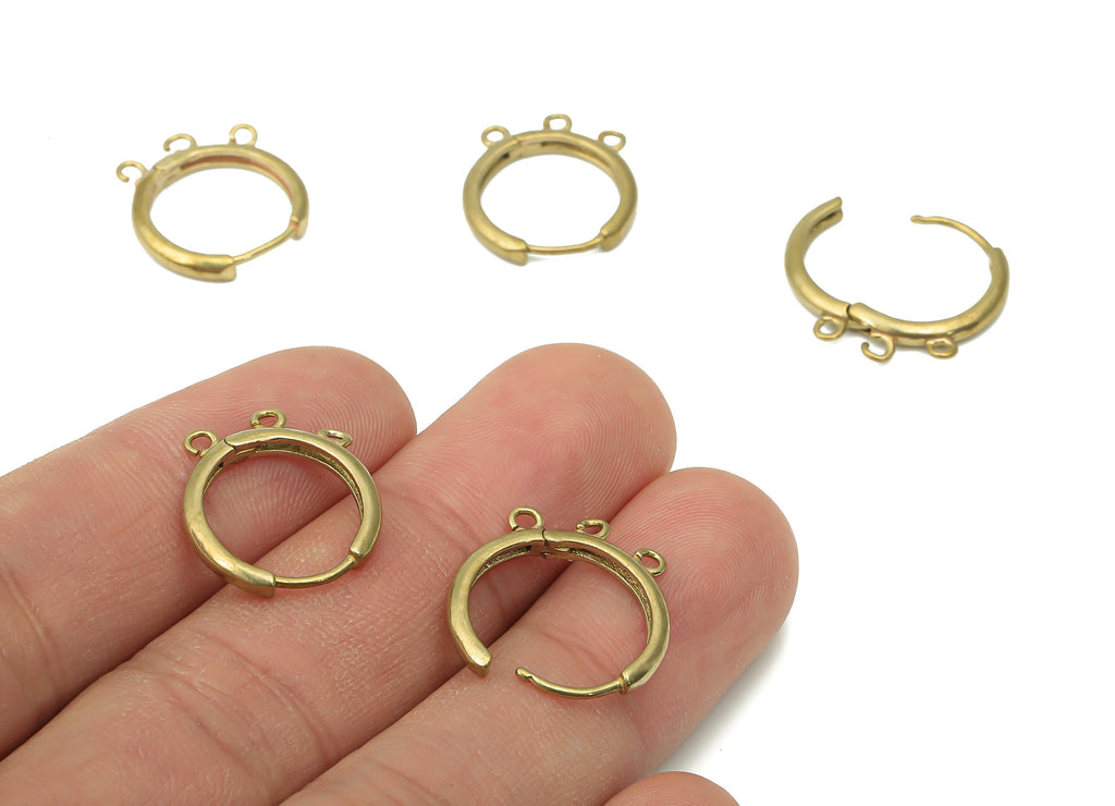 Brass Hoops Earring Connector Clasp - Raw Brass Circle Earring With Loop - Round Huggie Clasps With 3 Loops - 18.7x16.1x2.5mm - PP7403 - DOMEDBAZAAR