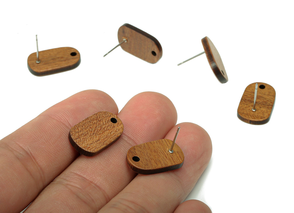Natural Wooden Ellipse Stud Earring - Walnut Wood Oval Earring Post - Brown Oval Charm - 316 Stainless Steel Stud - 18.8x11.3x2.5mm -BB1290 - DOMEDBAZAAR