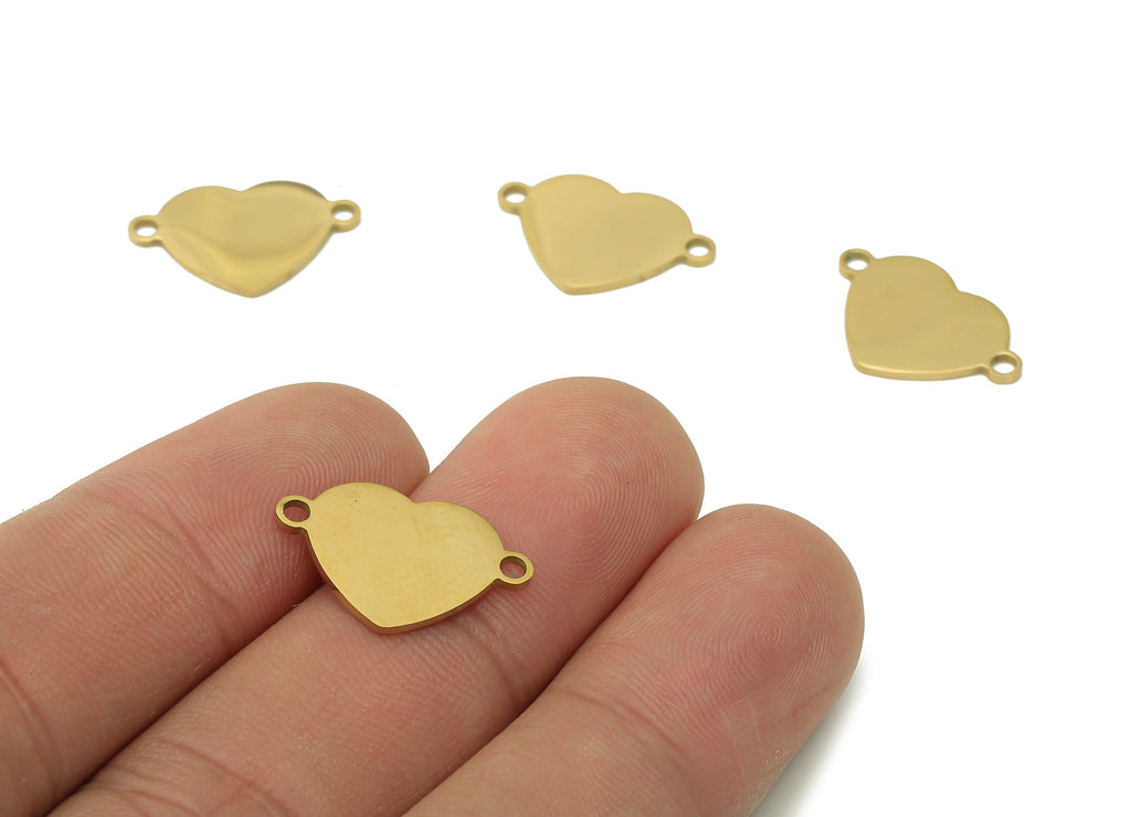 Steel Heart Earring Connector - Connectors With 2 Loops - 216 Stainless Steel - 18K Real Gold Plating Charm - 18.4x12.37x0.93mm - SS1411G - DOMEDBAZAAR