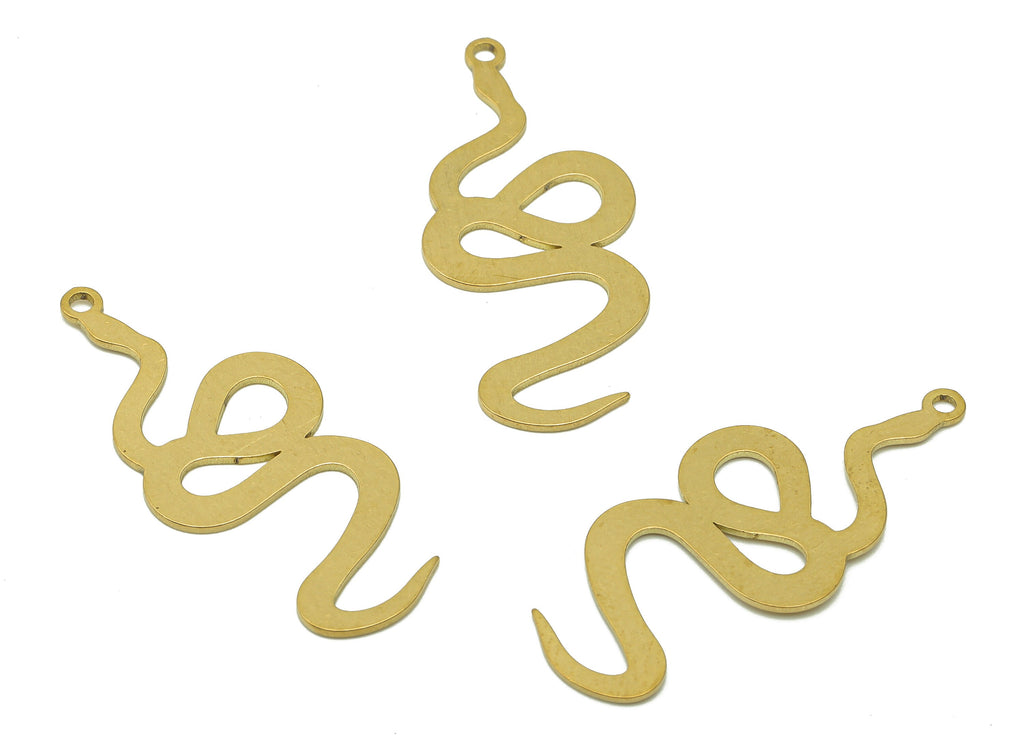 Brass Snake Earring Charms - Raw Brass Snake Earring - Pendant With Loop - Stamping Blank Snake Charm - 37.7x14.3x0.7mm - PPZ0182 - DOMEDBAZAAR