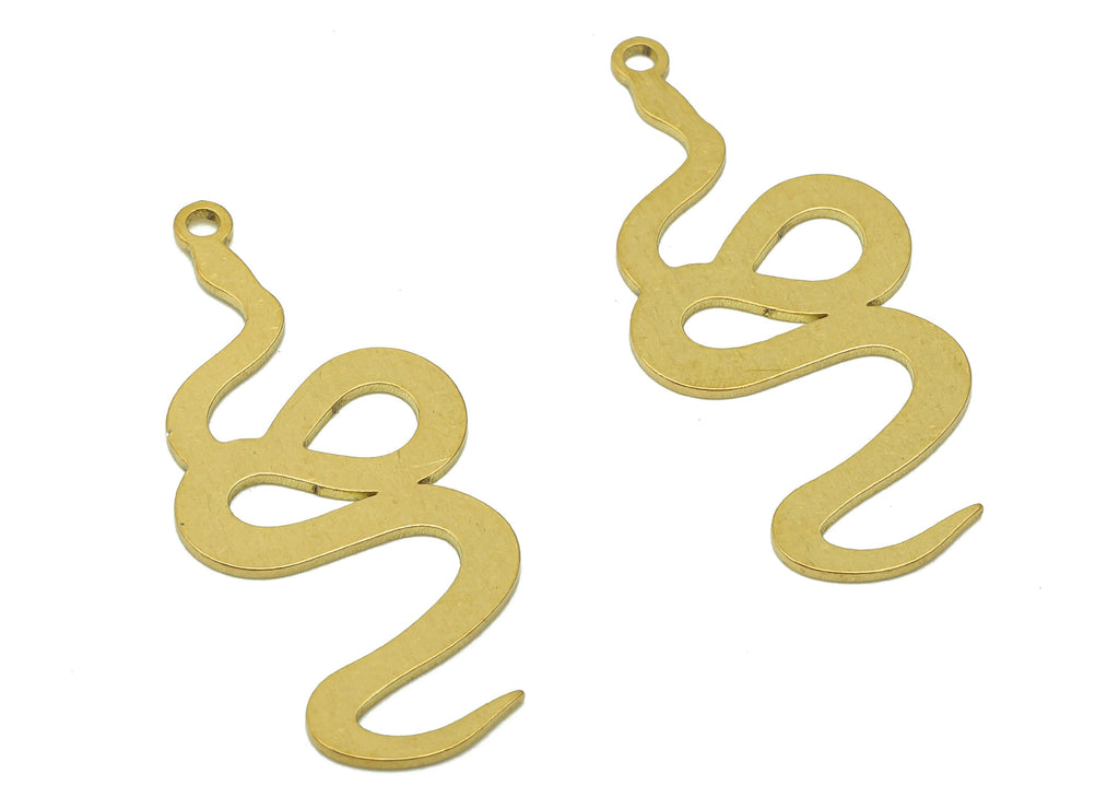 Brass Snake Earring Charms - Raw Brass Snake Earring - Pendant With Loop - Stamping Blank Snake Charm - 37.7x14.3x0.7mm - PPZ0182 - DOMEDBAZAAR
